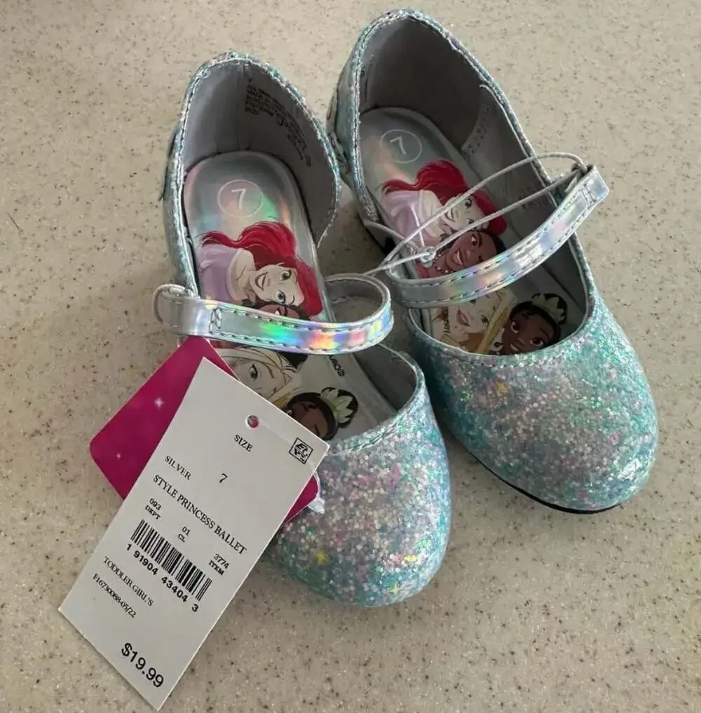 Disney Princess Toddler Girls' Silver Glitter Ballet Dress Shoes
